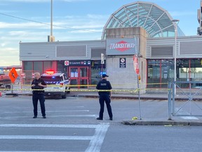 Ottawa Police Service officers secure the area were one man was killed and two others were injured in a stabbing incident at the St. Laurent Shopping Centre on Friday.