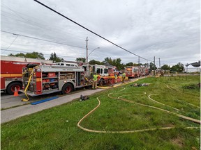 Ottawa Fire Services on the scene of a two-alarm fire at a vacant school on Colonial Road in Sarsfield Sept. 4, 2022.