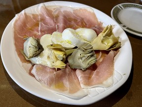 Prosciutto, buffalo mozzarella and grilled marinated artichokes at Retro Gusto.