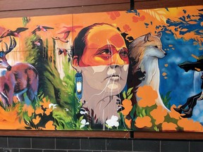 One of the damaged murals at Pembroke's Algonquin College campus