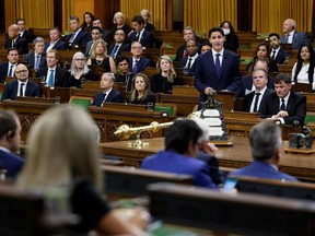 Canada's Prime Minister Justin Trudeau delivers remarks on the death of Britain's Queen Elizabeth in the House of Commons on Parliament Hill in Ottawa, Ontario, Canada September 15, 2022.