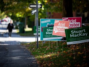 Signs for some of the candidates running for city councillor in Somerset Ward.