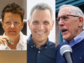 Ottawa mayoral candidates Catherine McKenney, left, Mark Sutcliffe, middle, and Bob Chiarelli