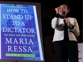 Maria Ressa, journalist, author, freedom advocate, and the 2021 Nobel Peace Prize Laureate speaks at McGill University's 2022 Beatty Lecture in Montreal Thursday, Oct. 20, 2022.
