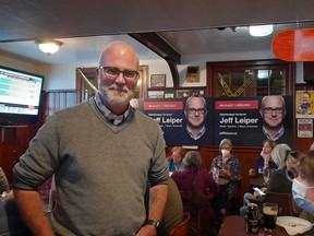 Jeff Leiper expecting the municipal election results at the campaign gathering at The Carleton Tavern.