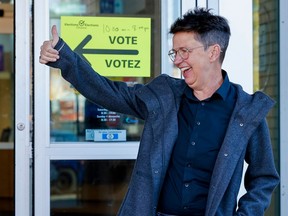 Mayoral candidate Catherine McKenney exits the Plant Recreation Centre after voting on Election Day.