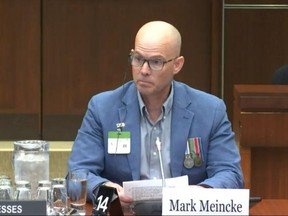 Retired CAF and podcaster Mark Meincke appears before the House of Commons Standing Committee on Veterans Affairs, Oct. 24, 2022.