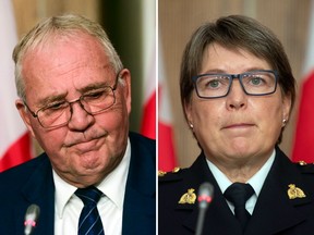 Then-public safety minister Bill Blair and RCMP Commissioner Brenda Lucki. It's insulting that the rare exception that Blair and the PM sought to impose on the RCMP was allegedly to further their own political interests.