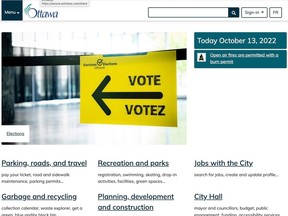 A screenshot shows the top portion of the genuine City of Ottawa website as it appeared late Thursday afternoon.