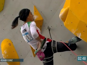 Iranian sport climber Elnaz Rekabi, 33, was seen competing without the Islamic headscarf at the International Federation of Sport Climbing's Asian Championships in Seoul on Sunday, October 16th, 2022.