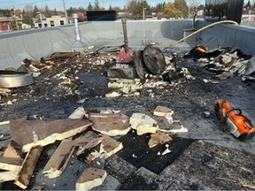 Aftermath of a rooftop fire at a car wash on Innes Road Friday morning. The were no injuries reported.