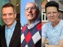The recognized top contenders among Ottawa's 14 mayoral candidates include, from left, Mark Sutcliffe, Bob Chiarelli and Catherine McKenney.