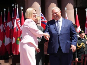 Ontario Health Minister Sylvia Jones, left, and Premier Doug Ford promised to take the pressure off hospitals.
