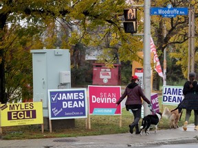 Municipal election signs around the Knoxdale-Merivale Ward.