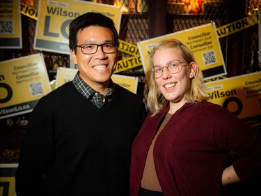 Wilson Lo and his wife, Amelia Howell, at an election night party in Barrhaven.