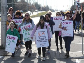 CUPE members make their case through a public demonstration Friday.