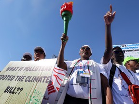 Civil society protesters hold a march during the COP27 climate summit in Sharm el-Sheikh, Egypt, Nov. 12.