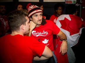 Fans, including Felix Hufnagel, filled the Glebe Central Pub to watch Croatia and Canada at the FIFA World Cup in Qatar, Sunday, Nov. 27, 2022.