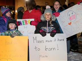 Kids and parents demonstrate outside the Ottawa-Carleton District School Board offices last week.