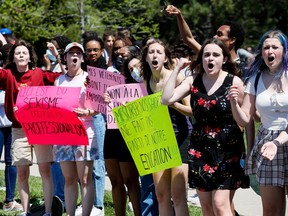 A file photo from May shows Béatrice-Desloges students protesting a dress code "blitz" by administrators.