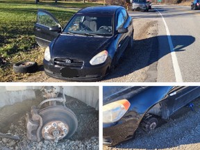 The OPP said in a tweet they were investigating a collision on Highway 7 caused by a failure to retorque lug nuts after installing winter tires.