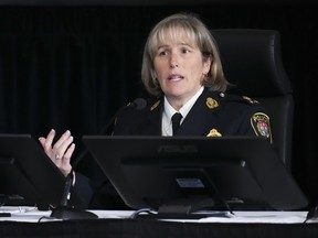 Patricia Ferguson of the Ottawa Police Service appears as a witness at the Public Order Emergency Commission on Oct. 20. She told the inquiry that the Ottawa Police experienced 'significant change' from the moment Peter Sloly was hired as chief in 2019.