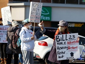 ACORN and supporters held a protest against the province's Bill 23 at MPP Lisa MacLeod's office in Ottawa Thursday.