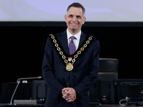 The City of Ottawa inauguration ceremony for the swearing in of the mayor and councillors who will serve in the 2022-2026 term took place at city hall Tuesday. Mayor Mark Sutcliffe is seen during Tuesday's ceremony.
