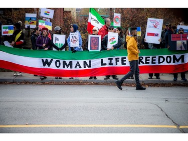 The protest rally by "Woman, Life, Freedom" in Ottawa-Gatineau was held across the street from the Russian Embassy in Ottawa on Saturday.