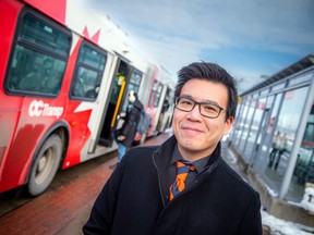 Wilson Lo, councillor for Barrhaven East, visits 
Fallowfield Station.