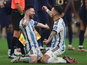 December 18, 2022 Argentina's Lionel Messi celebrates after winning the World Cup.
