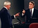 Liberal Leader John Turner goes for the jugular in a debate with Conservative Leader Brian Mulroney during the 1988 federal election campaign.