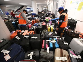 Unclaimed luggage has been stacked up at airports throughout North America.