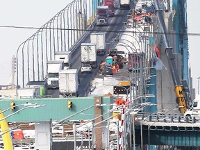 Traffic on the Ambassador Bridge in Windsor is shown in this February 2022 file photo.