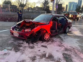 OTTAWA - Dec. 5, 2022 - Ottawa Fire Services responded to a two vehicle, head-on collision at Gladstone Avenue and Rochester Street. The single occupant in one vehicle was trapped. Firefighters used specialized tools to remove two doors and the occupant was safely extricated from the vehicle.