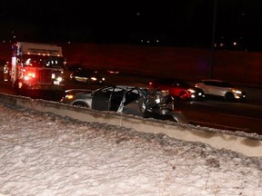 Ottawa Fire Service resue of driver trapped in crash on Hwy 417 near Vanier Parlway