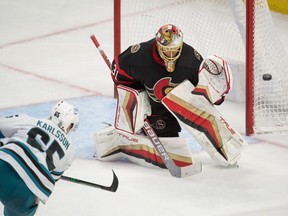 Ottawa Senators goaltender Anton Forsberg made 35 saves in a win over the San Jose Sharks on Saturday night.