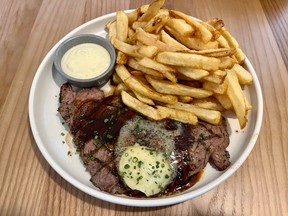 Steak frites at lunch at Cocotte Bistro in the Metcalfe Hotel.