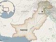 This is a locator map for Pakistan with its capital, Islamabad, and the Kashmir region.