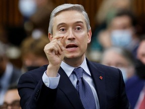 Minister of Innovation, Science and Industry Francois-Philippe Champagne speaks during Question Period in the House of Commons on Parliament Hill in Ottawa.