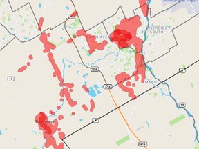 A large section of the Barrhaven/Riverside area was hit by blackouts early Friday. About 10,000 clients remain affected. Hydro Ottawa estimates power should be back by about noon.