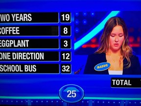 Ruffo team captain Maddie, tested for responses during Family Feud Canada.
