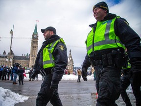 Officers from various police services had a heavy presence at and near Parliament Hill and Wellington Street on Saturday.