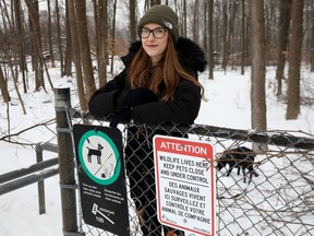 Michelle Briere, with her dog Otis in McCarthy Park, says she and other area residents "feel the safety of the forest has been compromised. I don't feel that the city is taking it seriously."