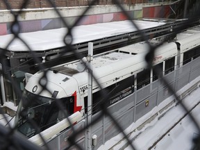 An LRT train stopped at Tunney's Pasture, January 23, 2023.