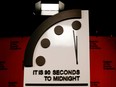 The 2023 Doomsday Clock is displayed before a live-streamed event with members of the Bulletin of the Atomic Scientists on Jan. 24, in Washington, D.C.