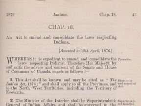 Page one of the first iteration of the Indian Act, passed in 1876.