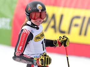 Canada's Valerie Grenier captures the women's World Cup giant slalom crown in Kranjska Gora on Jan. 7, 2023.