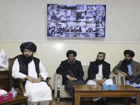 This photo provided by Taliban Higher Education Ministry, UN officials meet with Taliban Higher Education Minister in Kabul, Afghanistan on Saturday, Jan. 7, 2023. The U.N. envoy met with the Taliban-led Afghan government's higher education minister to discuss the ban on women attending universities. (Taliban Higher Education Ministry via AP)