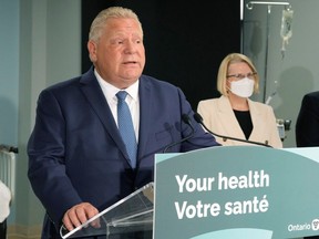 Ontario Premier Doug Ford makes an announcement on health care in the province with Health Minister Sylvia Jones in Toronto, Monday, Jan. 16, 2023.